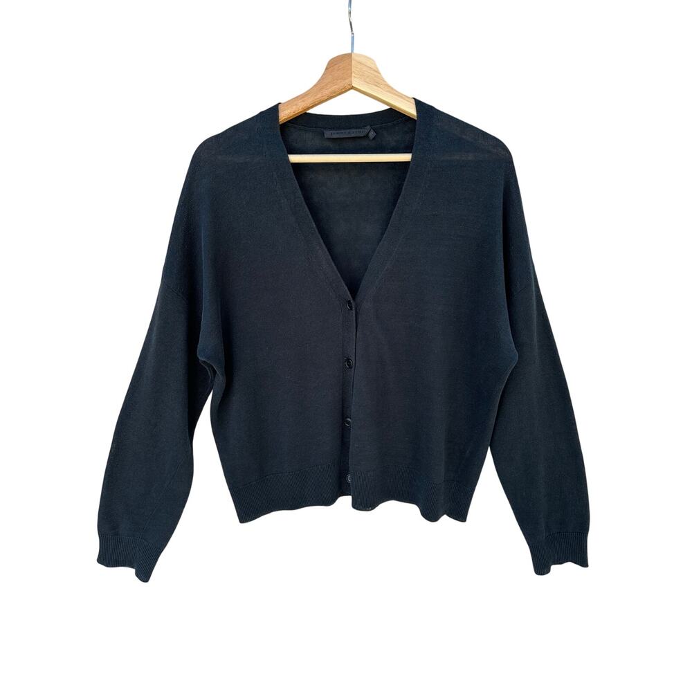 Jenni Kayne Linen Cardigan Black Boxy Relaxed Fit V-Neck Size Medium